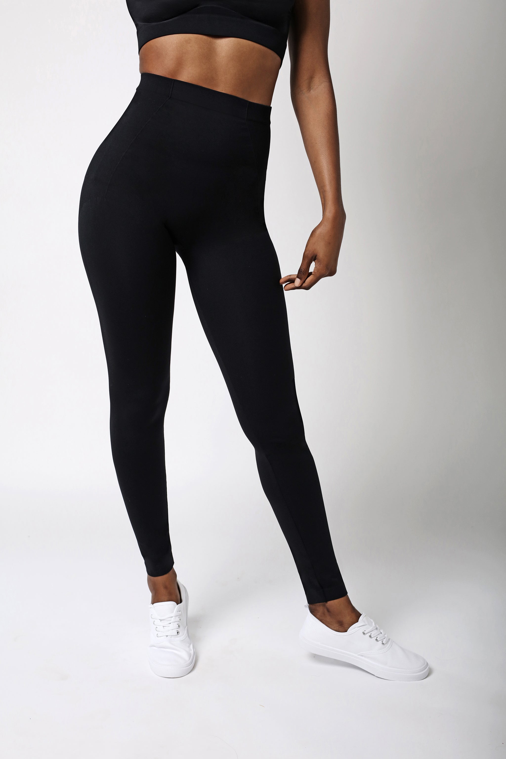 side view of black legging for women - Black