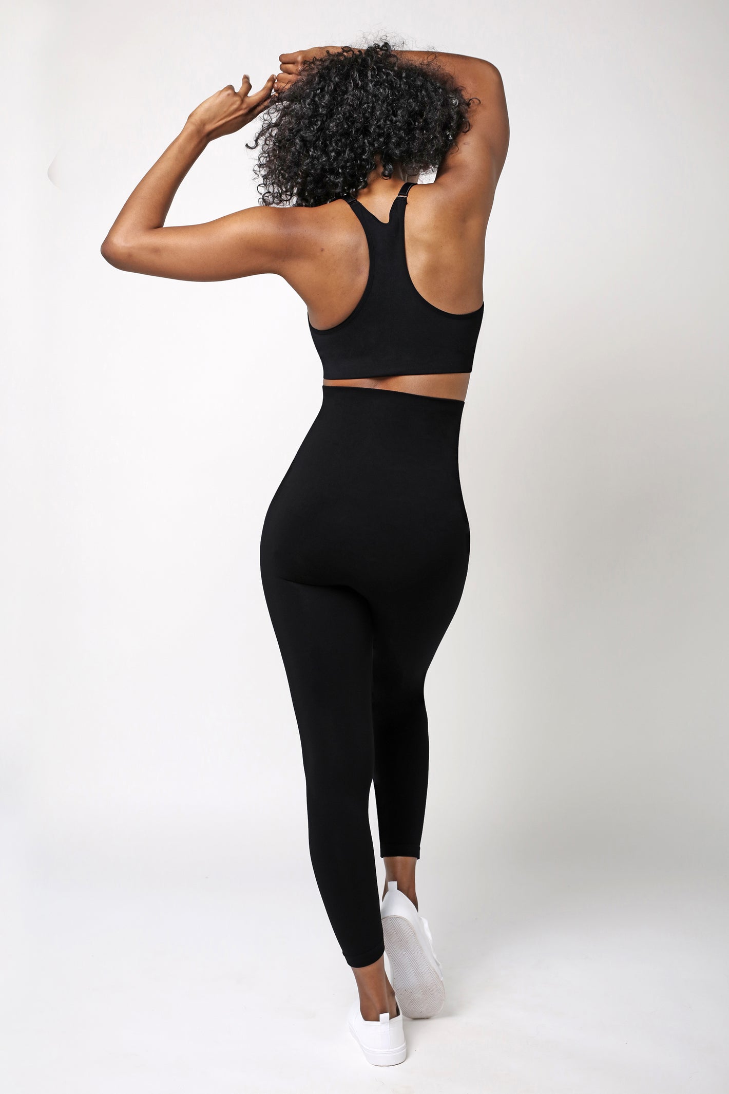 back view of high waist shaping leggings - Black