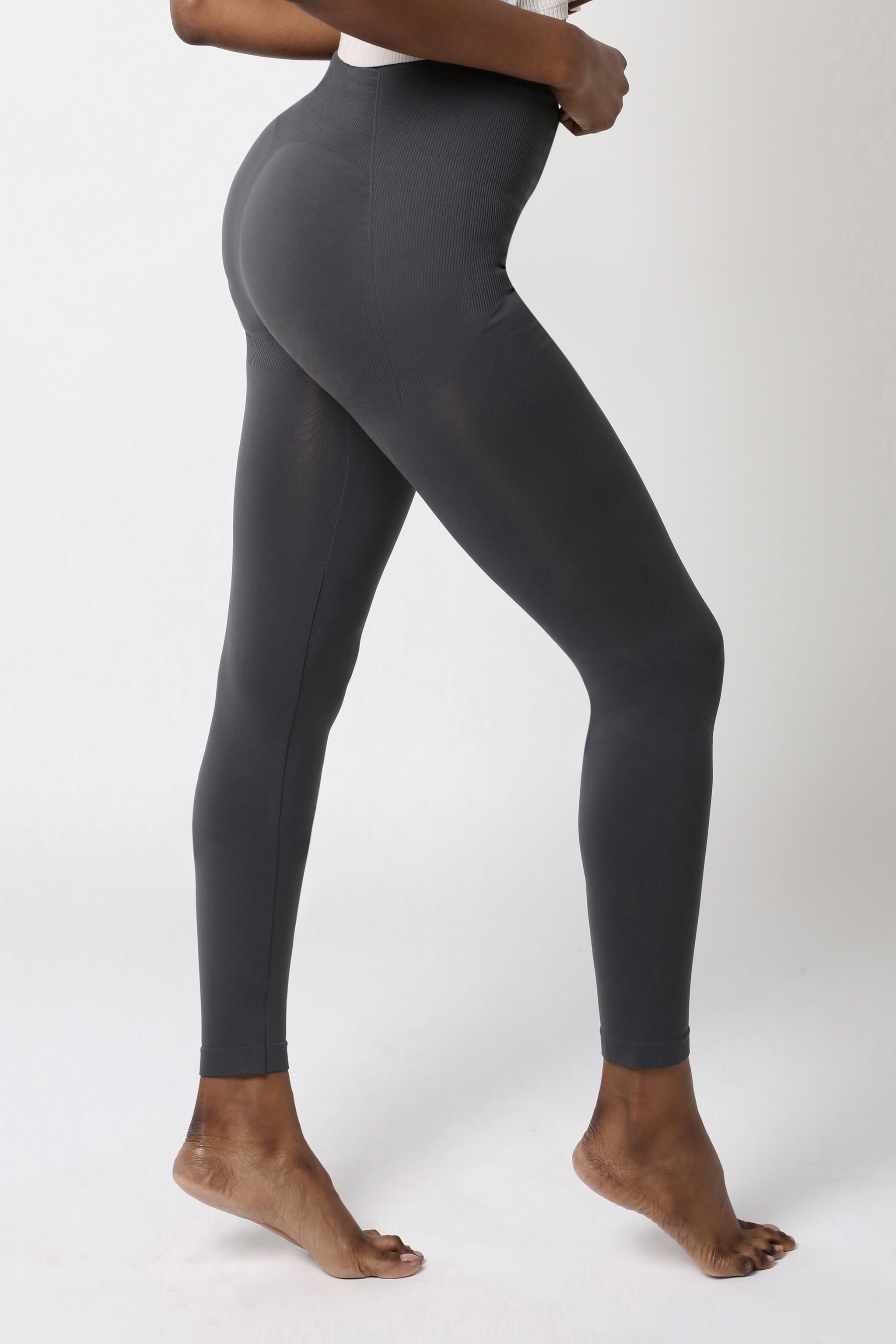 side view of tummy control legging - Charcoal grey