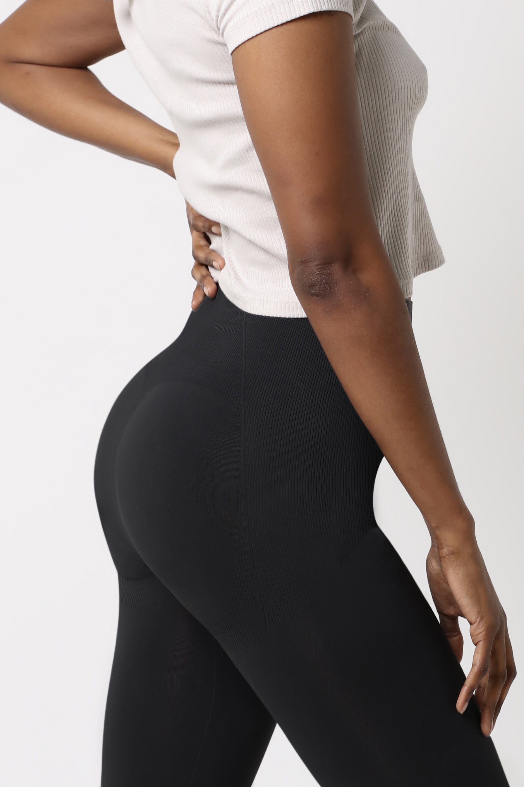 side view of black legging - Black