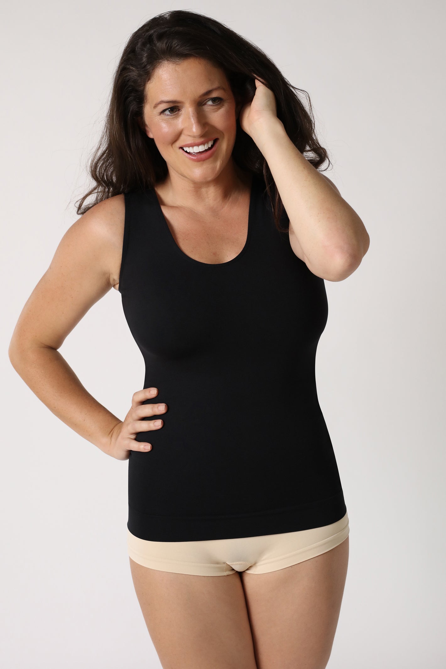 black shapewear tank top with wide straps - Black