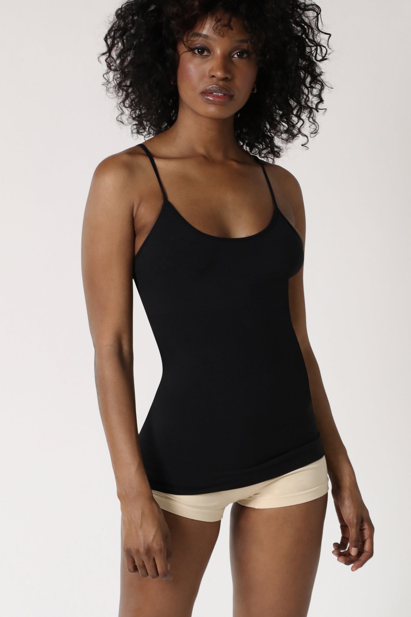 lady wearing black camisole shapewear - Black