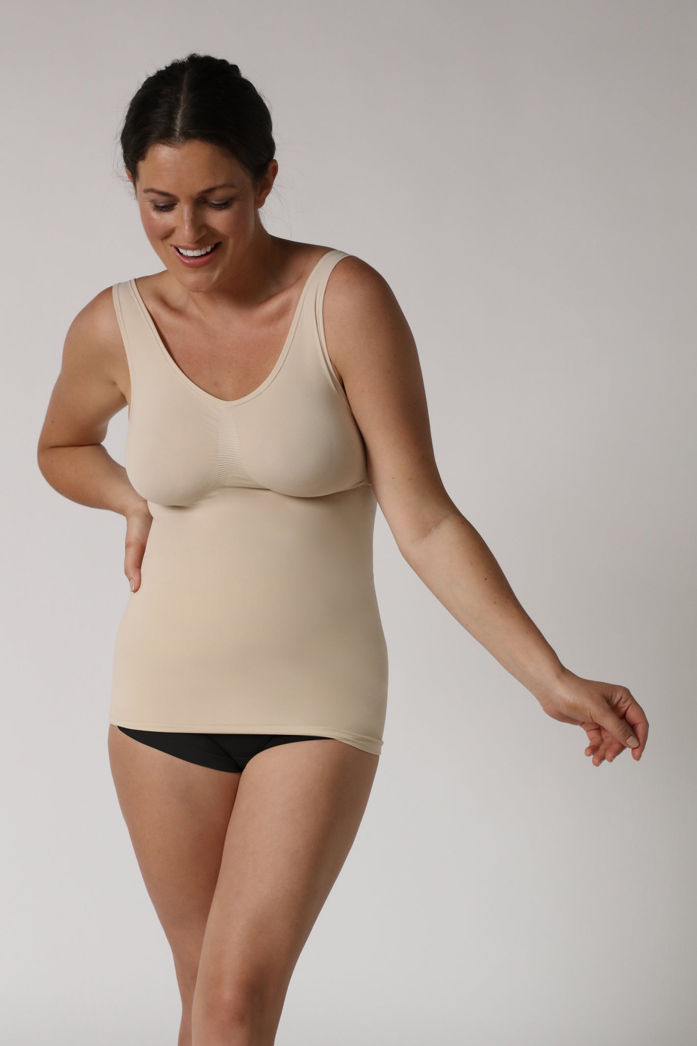 front view lady wearing shapewear camisole with support - Nude