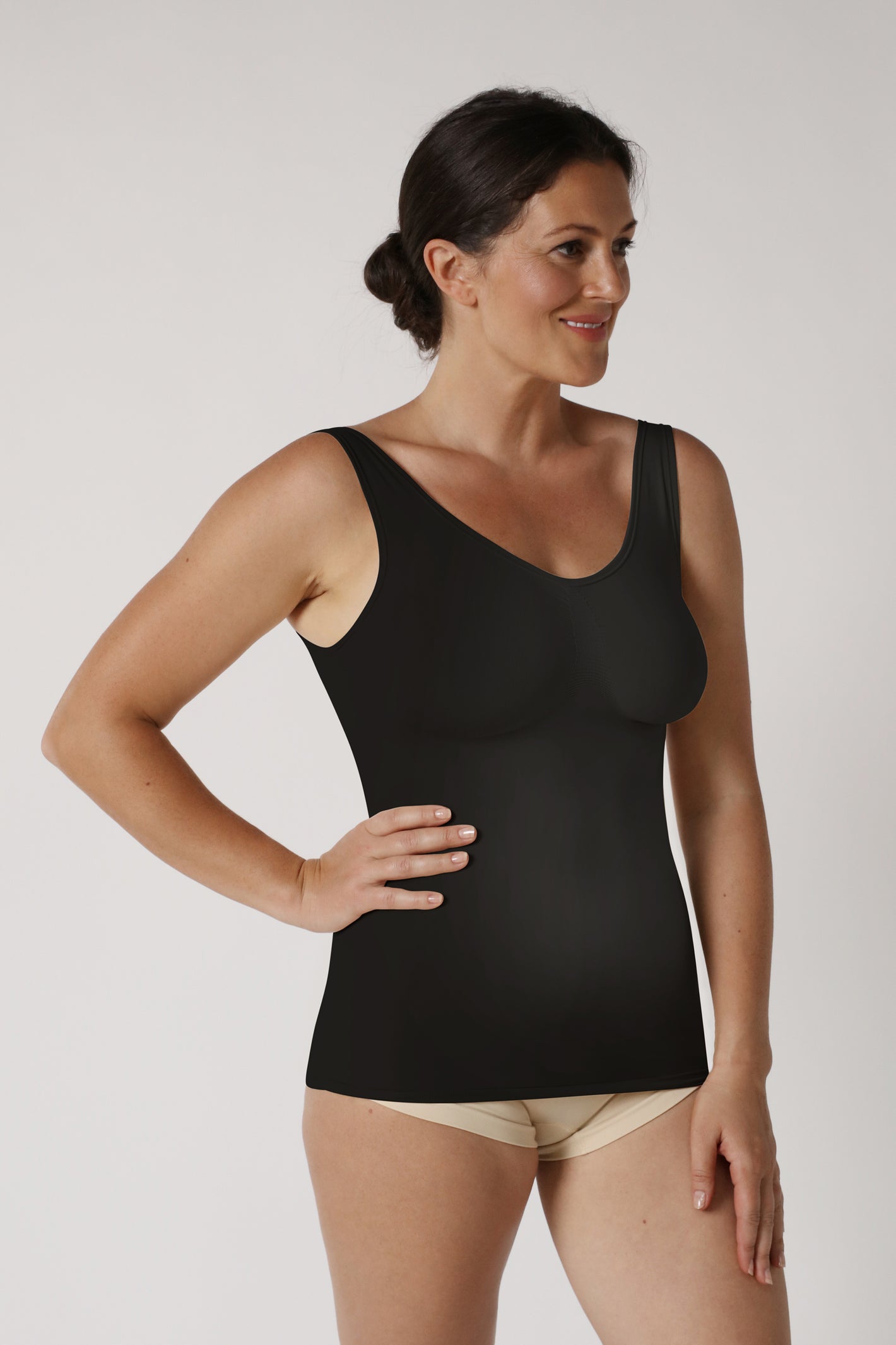 tummy control shapewear top with support - Black