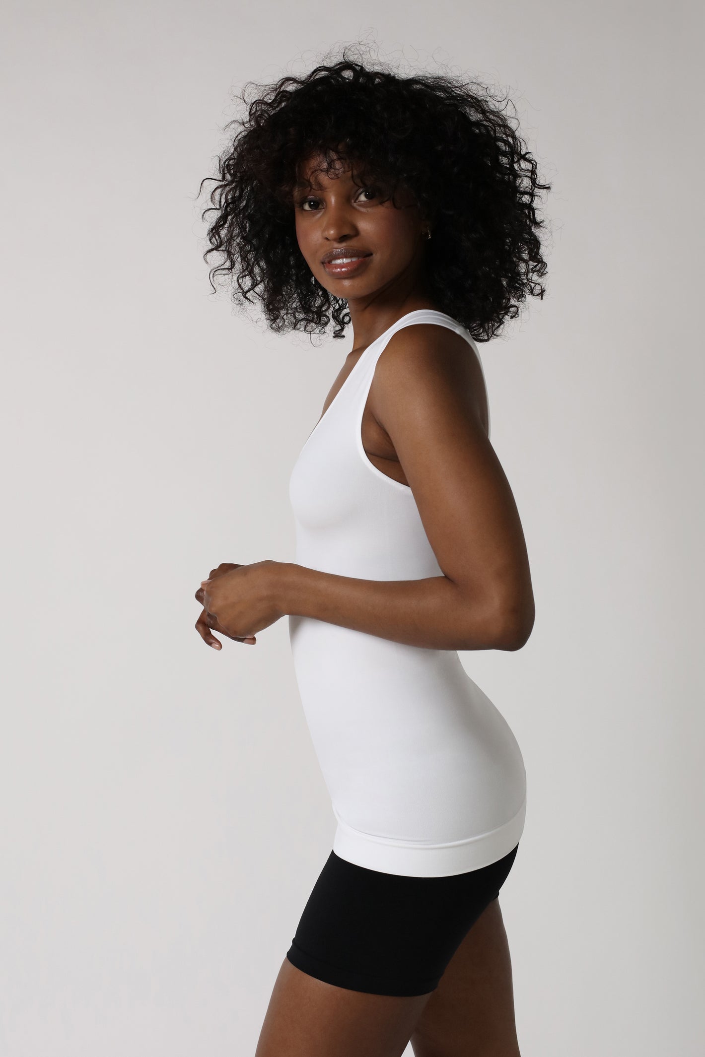 side view of tummy control tank top - White