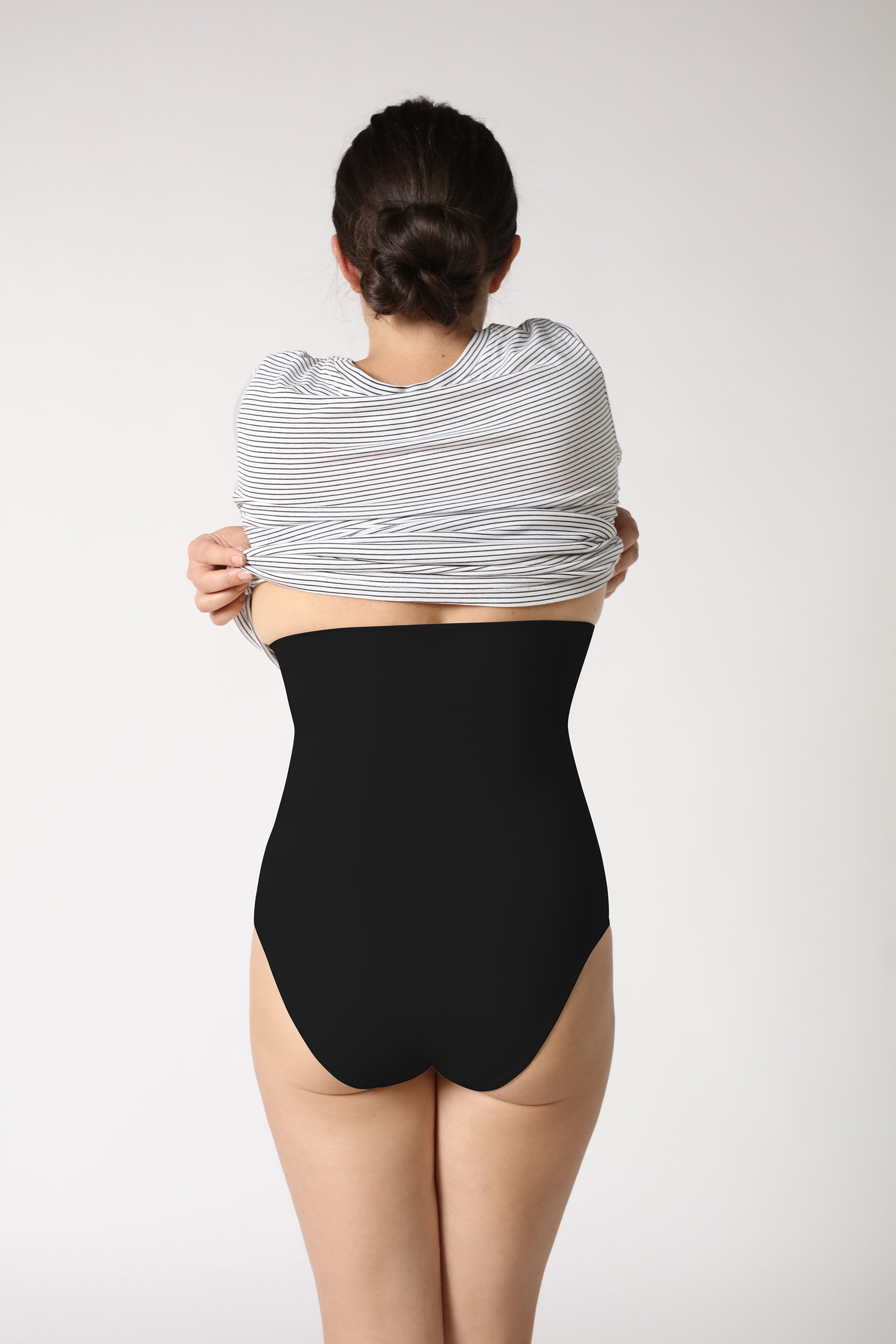 back view of high waist shapewear brief - Black