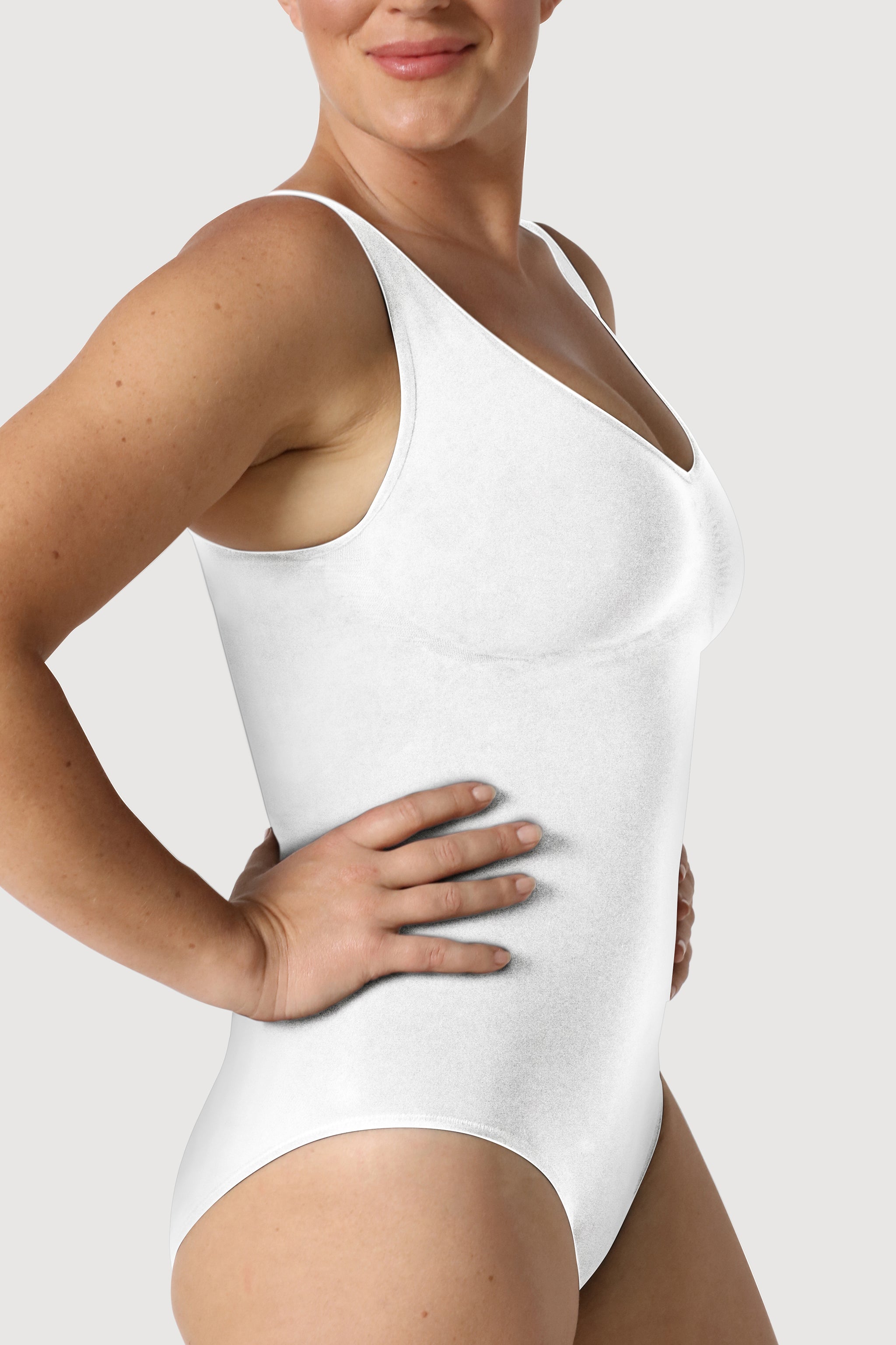 side view of white shapewear bodysuit - White