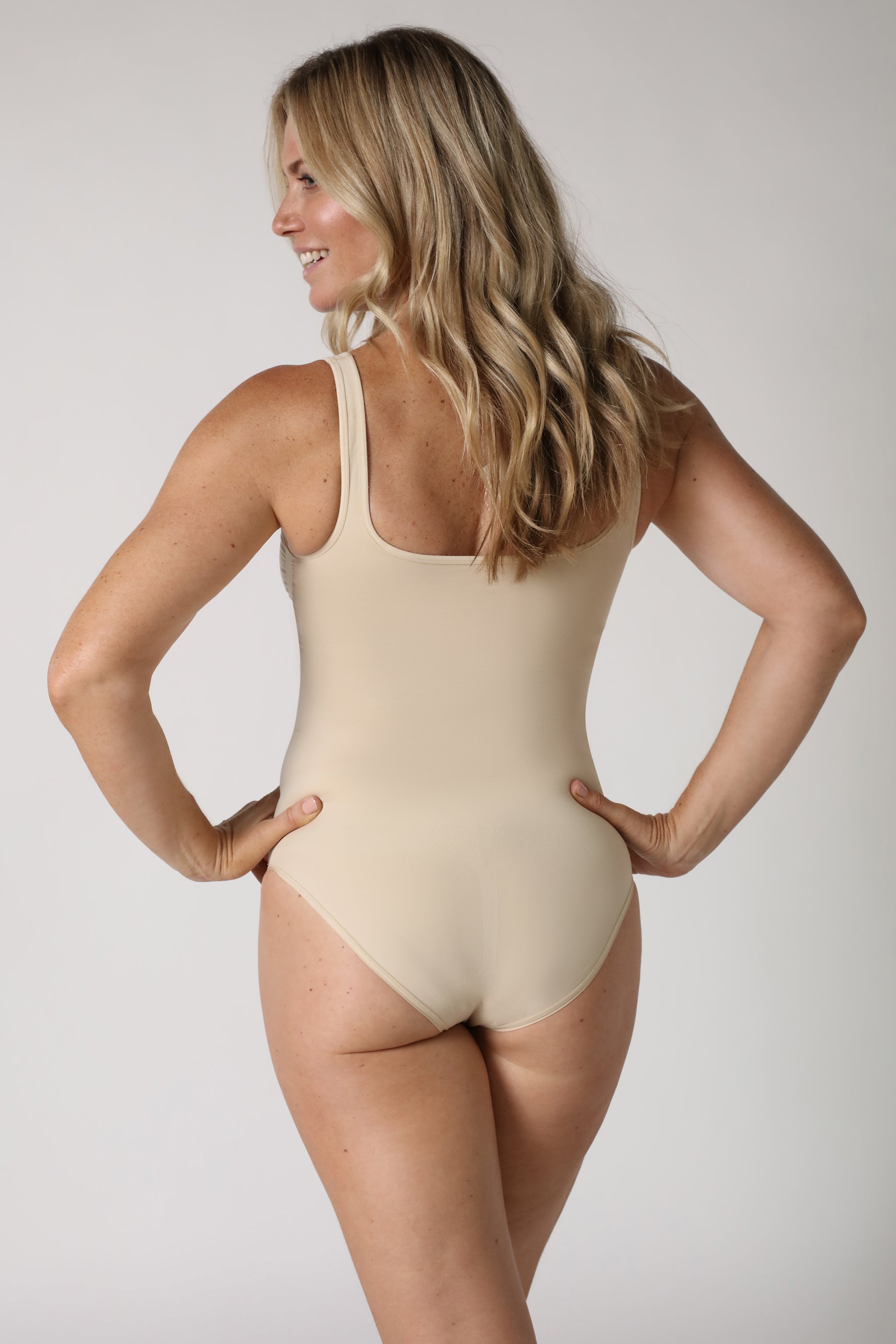 tummy control bodysuit with wide straps - Nude