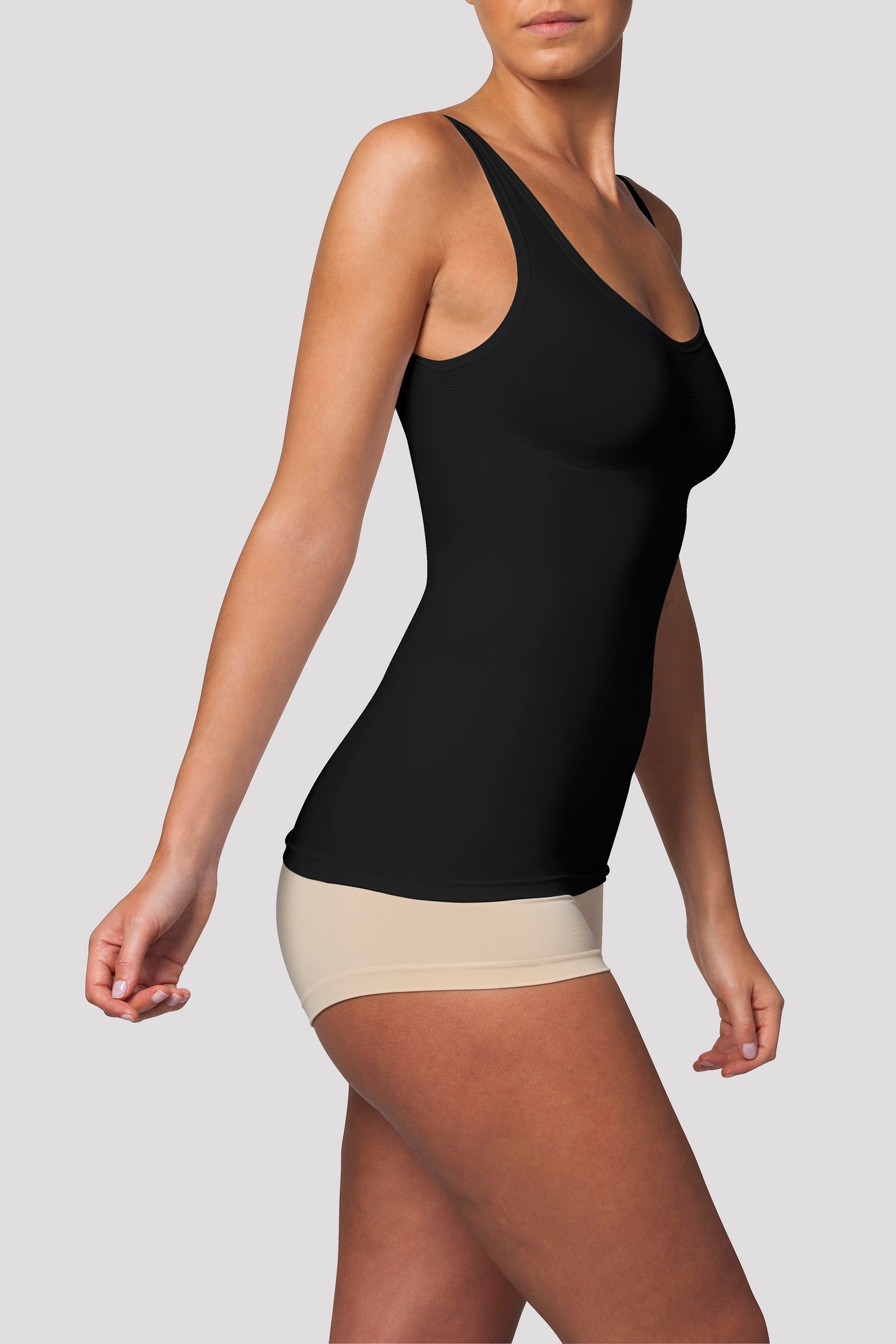 shapewear top with straps and tummy control - Black