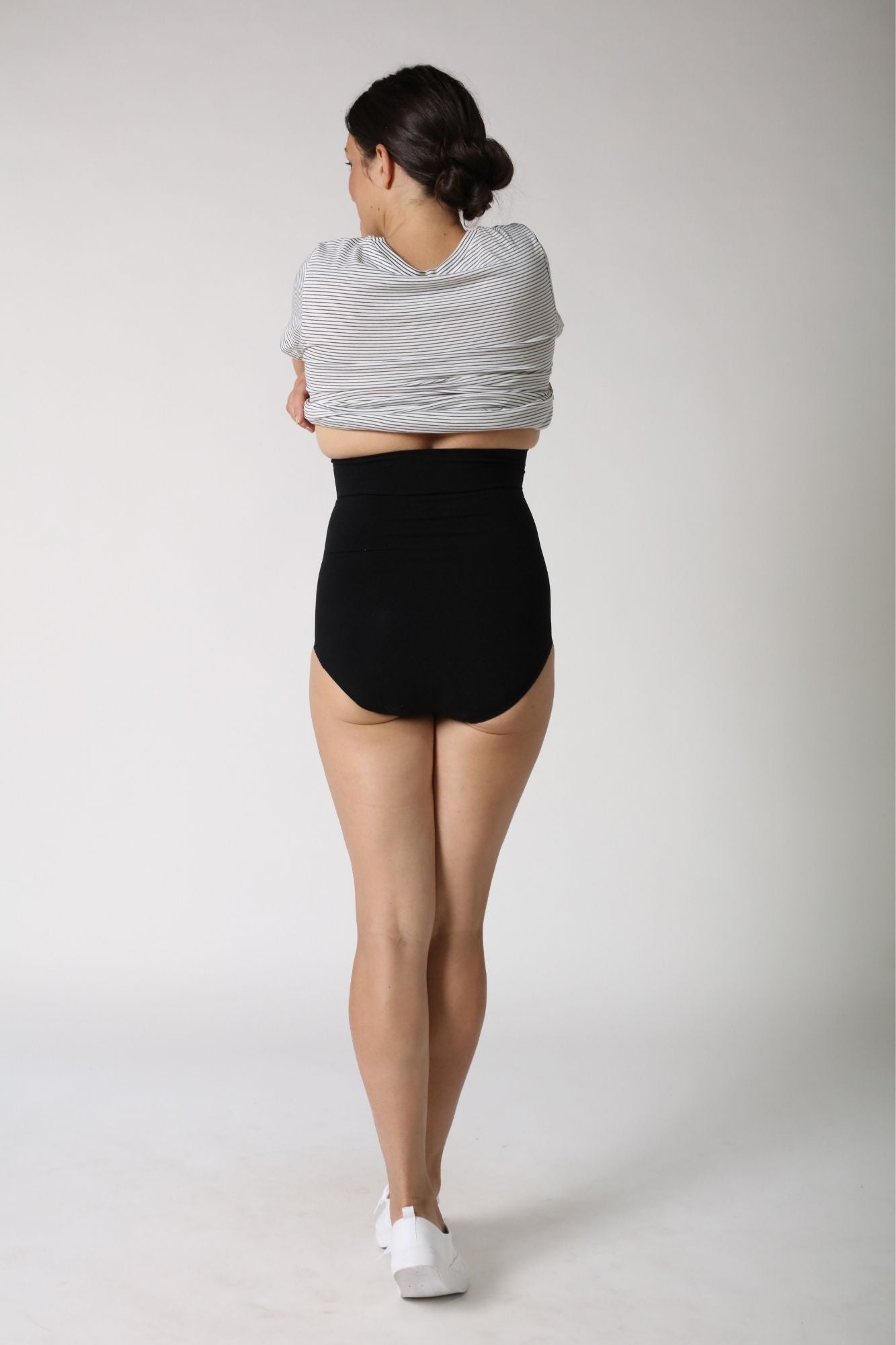 back view of high waist shapewear panty - Black